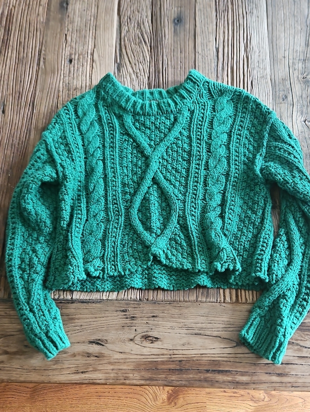 Free People Crop Cable Knit Women’s Sweater in Emerald Green Small 100% Cotton